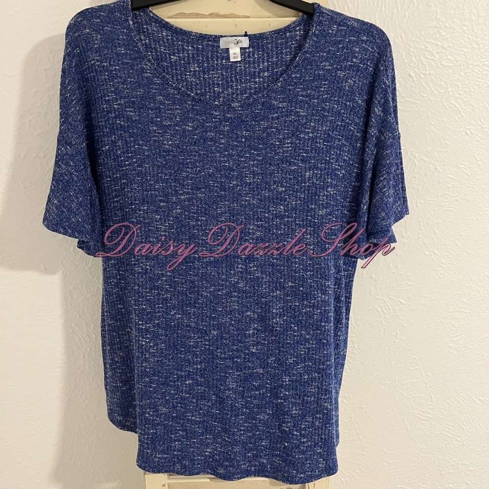 ✨East 5th Casual Ribbed Flowy Short Bell Sleeve Shirt Top Round Neck Blue XL✨